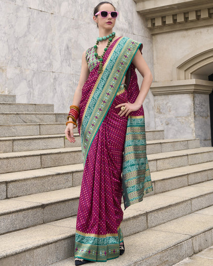 Raspberry Pink Banarasi Silk Woven Saree