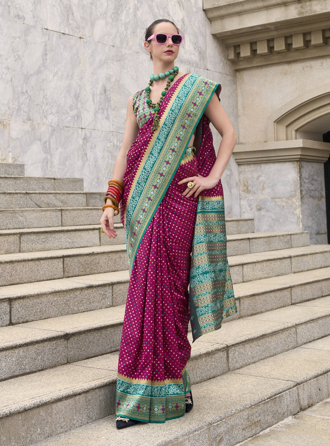 Raspberry Pink Banarasi Silk Woven Saree