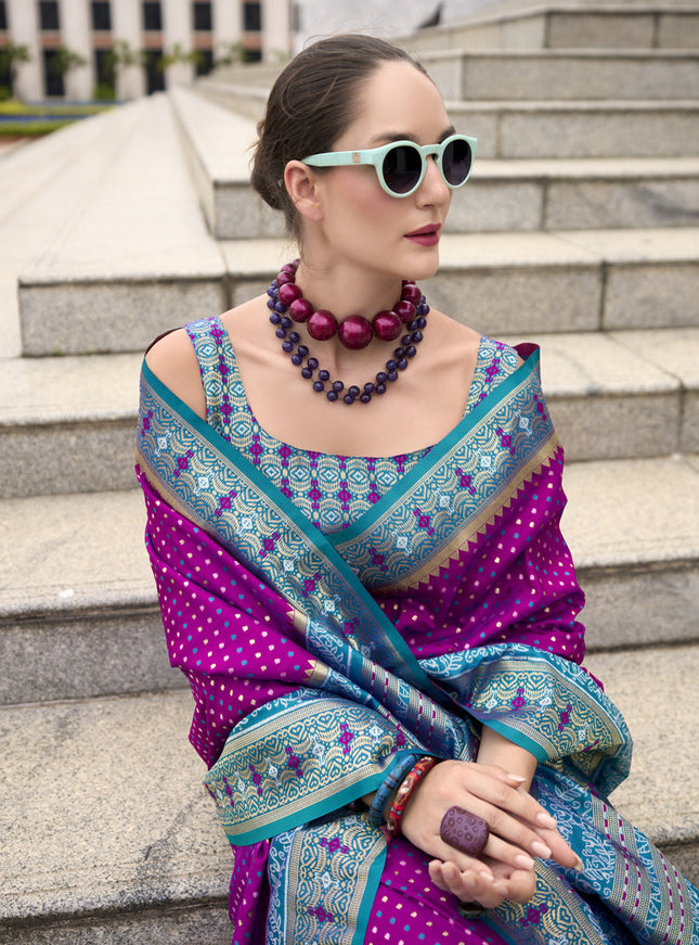 Magenta Banarasi Silk Woven Saree