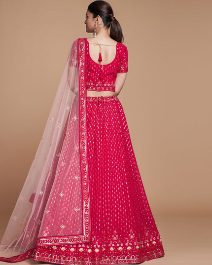 Strawberry Georgette Embroidered Lehenga Choli