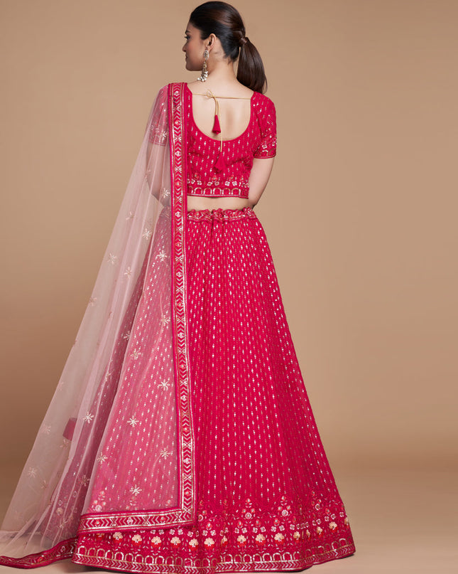Strawberry Georgette Embroidered Lehenga Choli