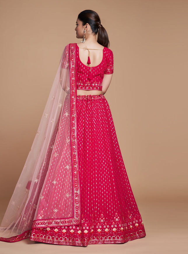 Strawberry Georgette Embroidered Lehenga Choli