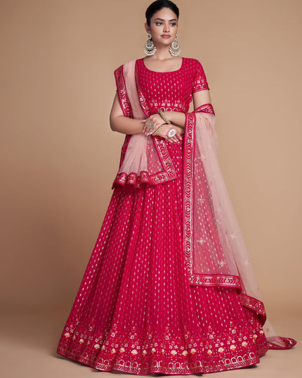 Strawberry Georgette Embroidered Lehenga Choli