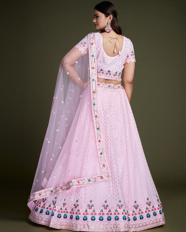 Baby Pink Georgette Embroidered Lehenga Choli