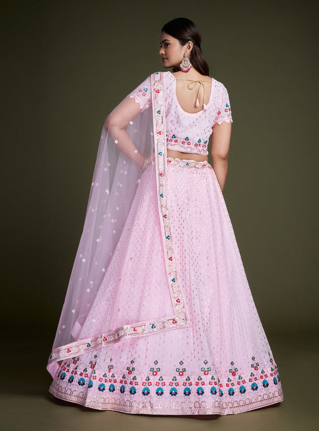 Baby Pink Georgette Embroidered Lehenga Choli