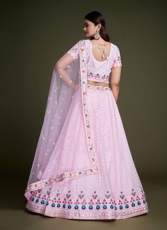 Baby Pink Georgette Embroidered Lehenga Choli