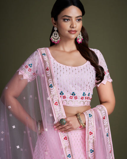 Baby Pink Georgette Embroidered Lehenga Choli
