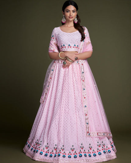 Baby Pink Georgette Embroidered Lehenga Choli