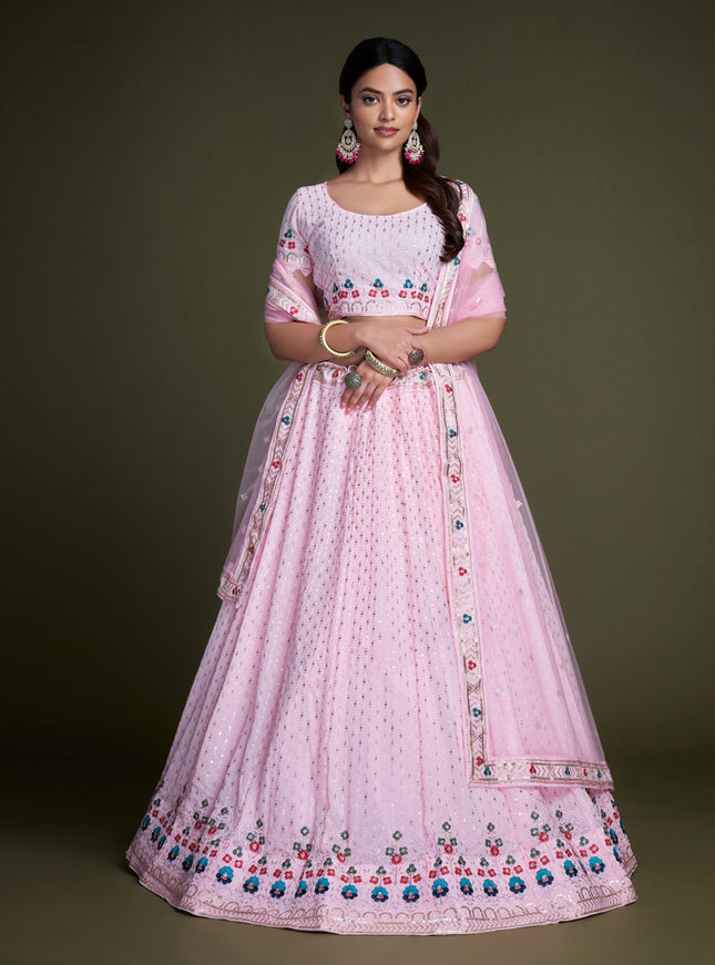 Baby Pink Georgette Embroidered Lehenga Choli