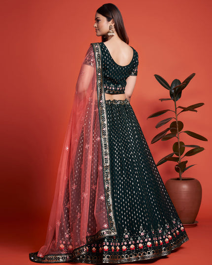 Pine Green Georgette Embroidered Lehenga Choli