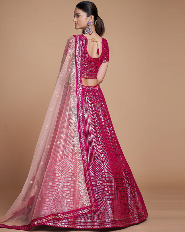 Raspberry Pink Georgette Embroidered Lehenga Choli