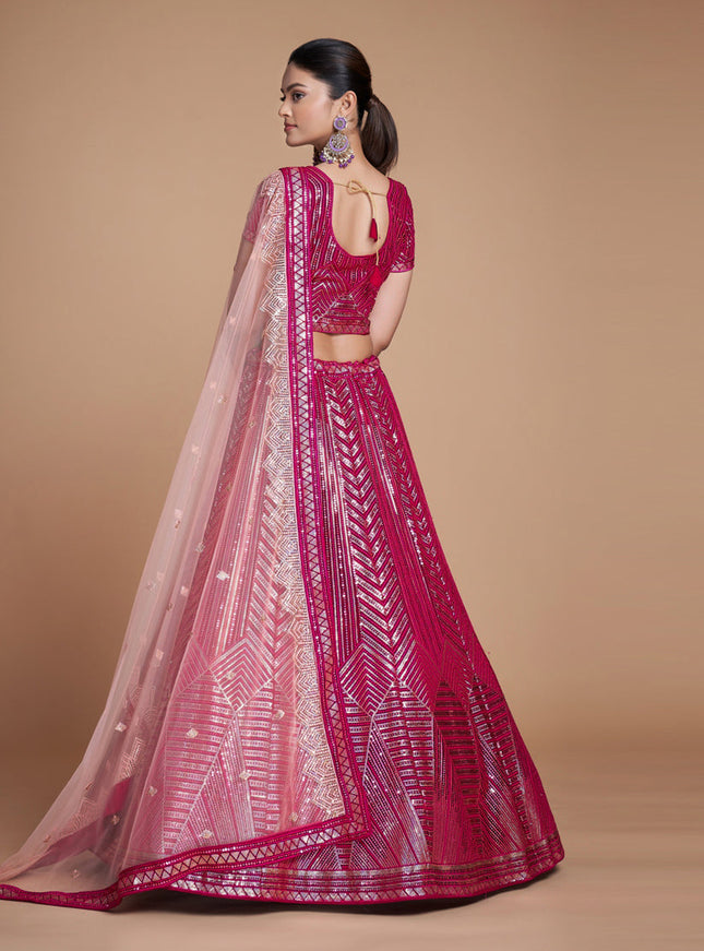 Raspberry Pink Georgette Embroidered Lehenga Choli