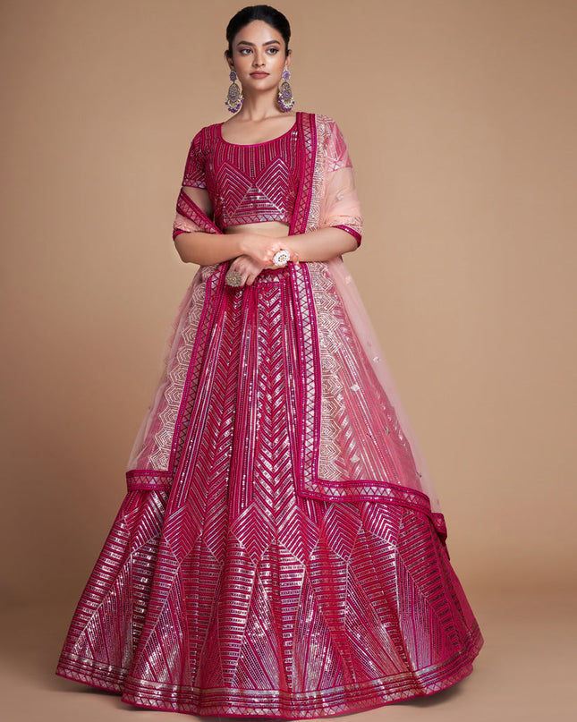 Raspberry Pink Georgette Embroidered Lehenga Choli
