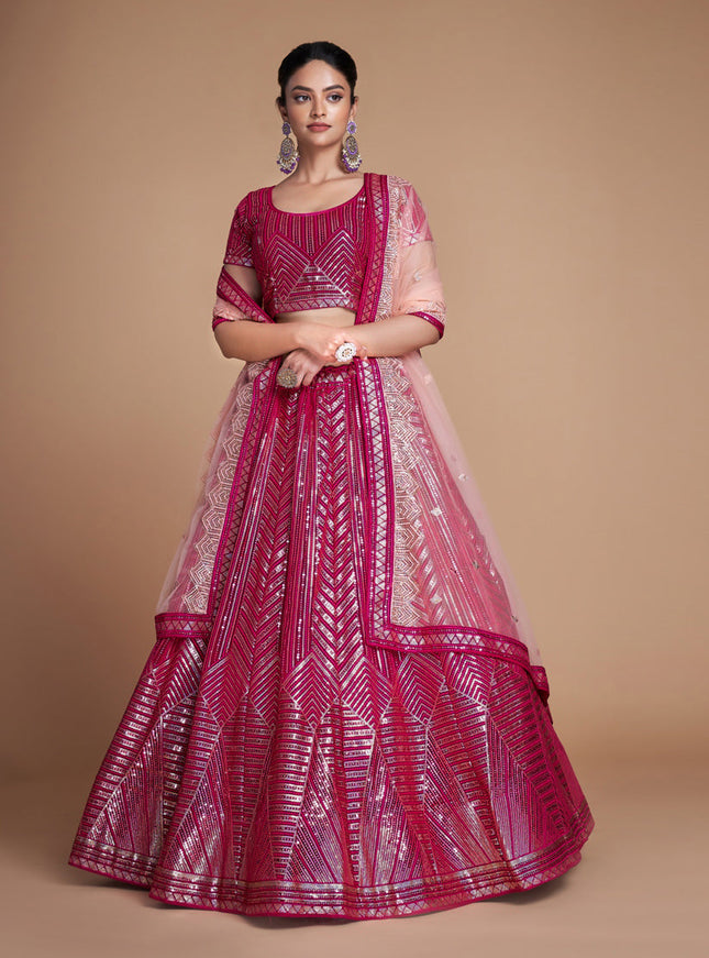 Raspberry Pink Georgette Embroidered Lehenga Choli
