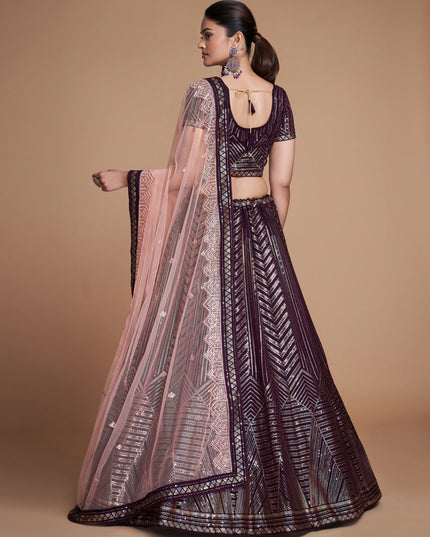 Burgundy Georgette Embroidered Lehenga Choli