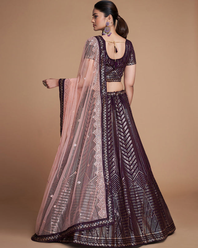 Burgundy Georgette Embroidered Lehenga Choli