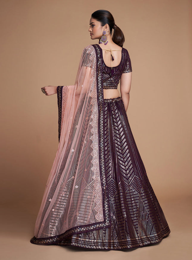 Burgundy Georgette Embroidered Lehenga Choli
