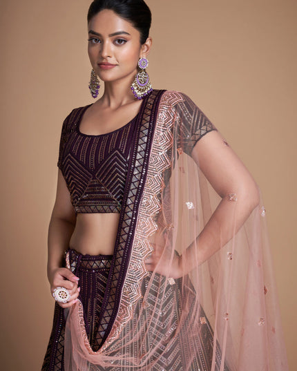 Burgundy Georgette Embroidered Lehenga Choli