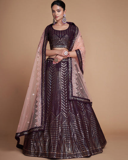 Burgundy Georgette Embroidered Lehenga Choli