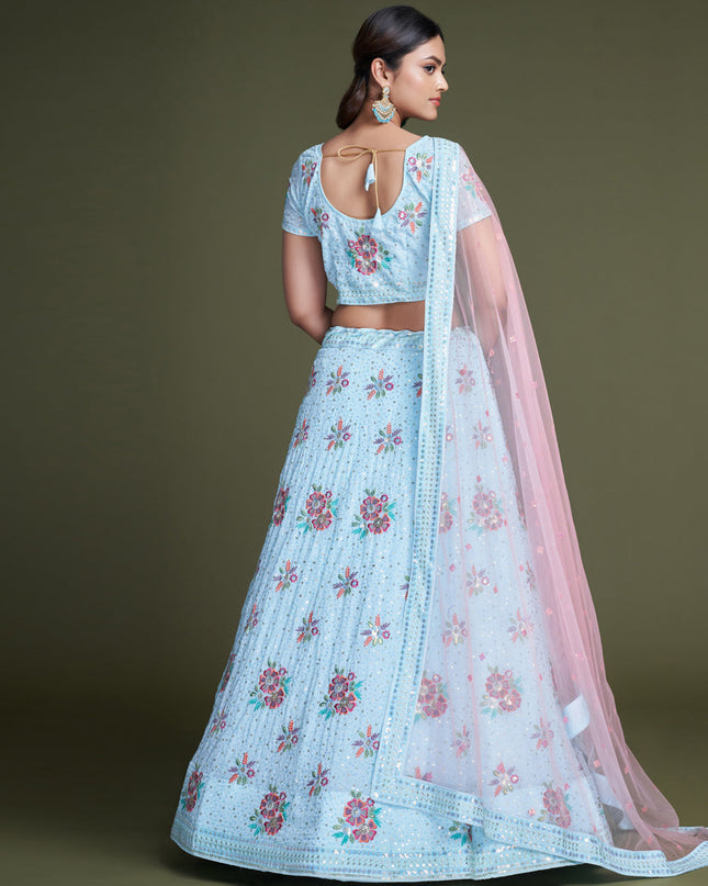 Breeze Blue Georgette Embroidered Lehenga Choli