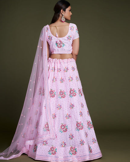 Baby Pink Georgette Embroidered Lehenga Choli