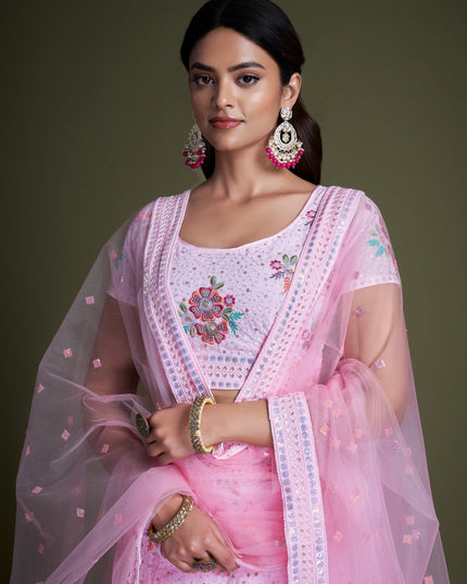 Baby Pink Georgette Embroidered Lehenga Choli