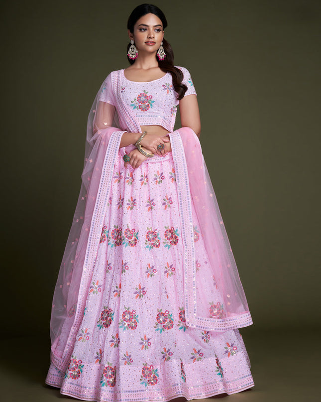 Baby Pink Georgette Embroidered Lehenga Choli