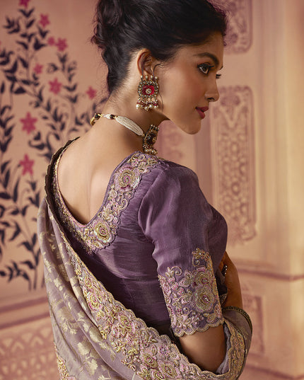 Mauve Smoked Viscose Embroidered Saree