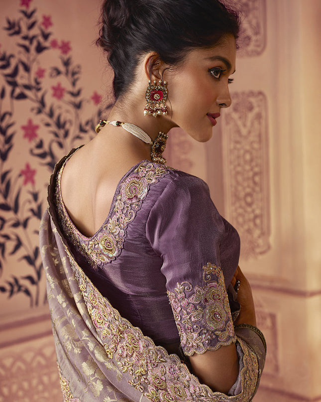 Mauve Smoked Viscose Embroidered Saree