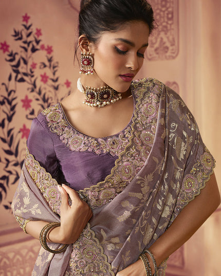 Mauve Smoked Viscose Embroidered Saree