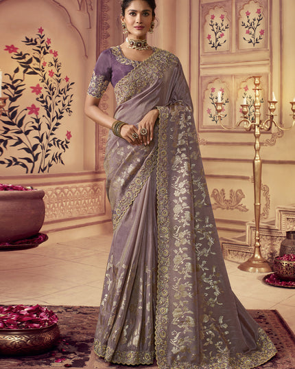 Mauve Smoked Viscose Embroidered Saree