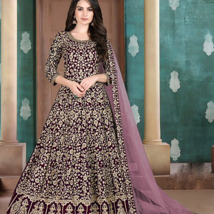 Marvelous Burgundy Faux Georgette Embroidered Floor Length Anarkali Suit