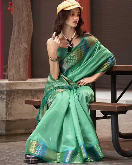 Sea Green Pure Banarasi Silk Woven Saree For Festival