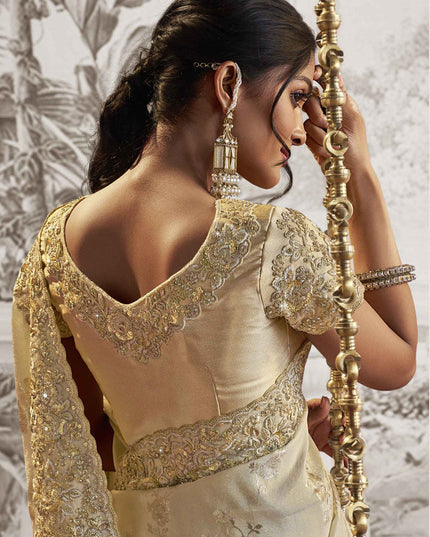 Ivory Viscose Jacquard Embroidered Designer Saree