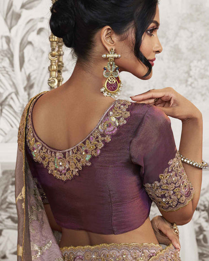 Dusty Lavender Viscose Jacquard Embroidered Designer Saree