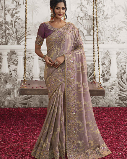Dusty Lavender Viscose Jacquard Embroidered Designer Saree
