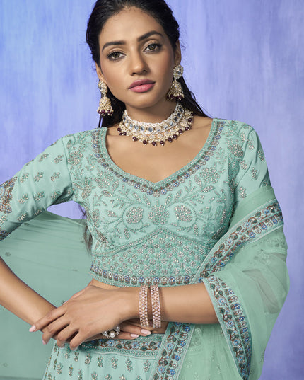Aqua Green Heavy Designer Lehenga Choli Set