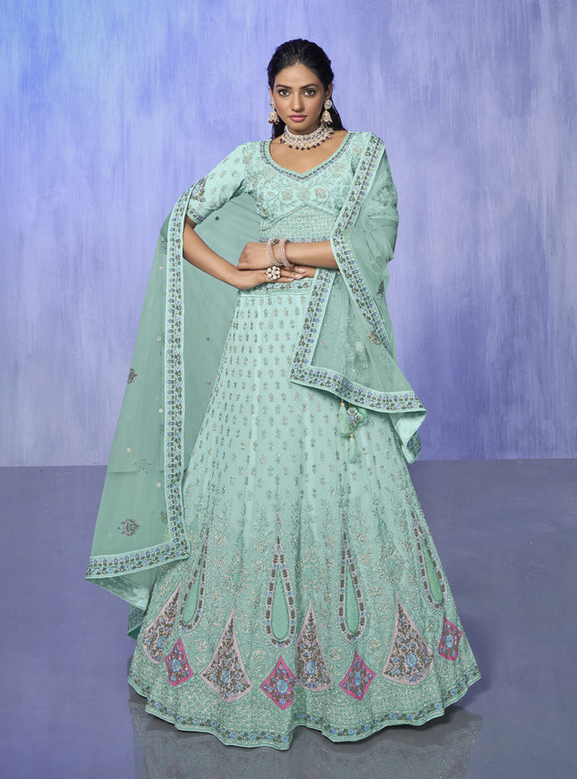 Aqua Green Heavy Designer Lehenga Choli Set