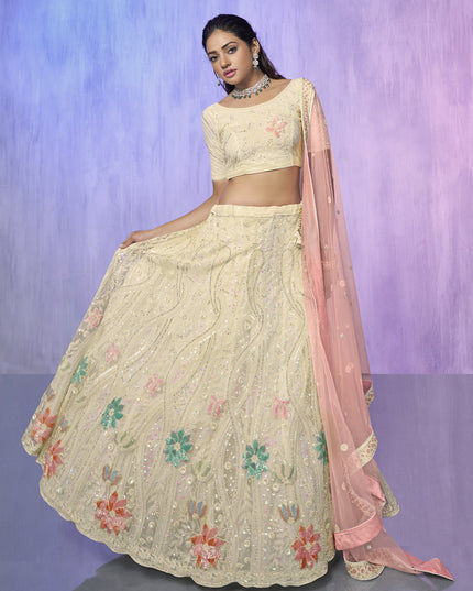 Off White Heavy Designer Lehenga Choli Set