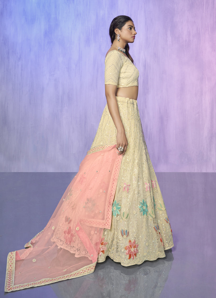 Off White Heavy Designer Lehenga Choli Set