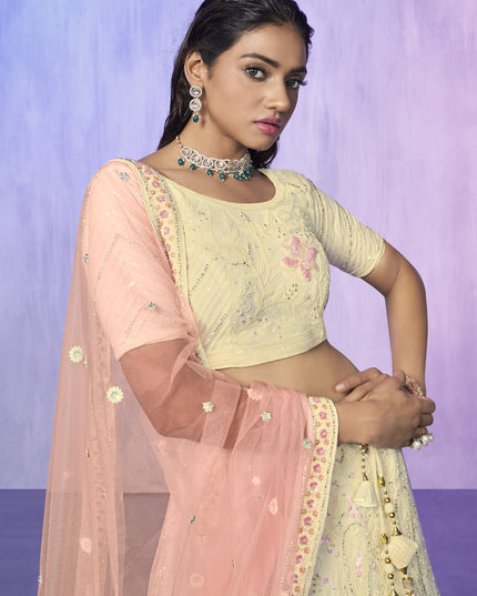 Off White Heavy Designer Lehenga Choli Set