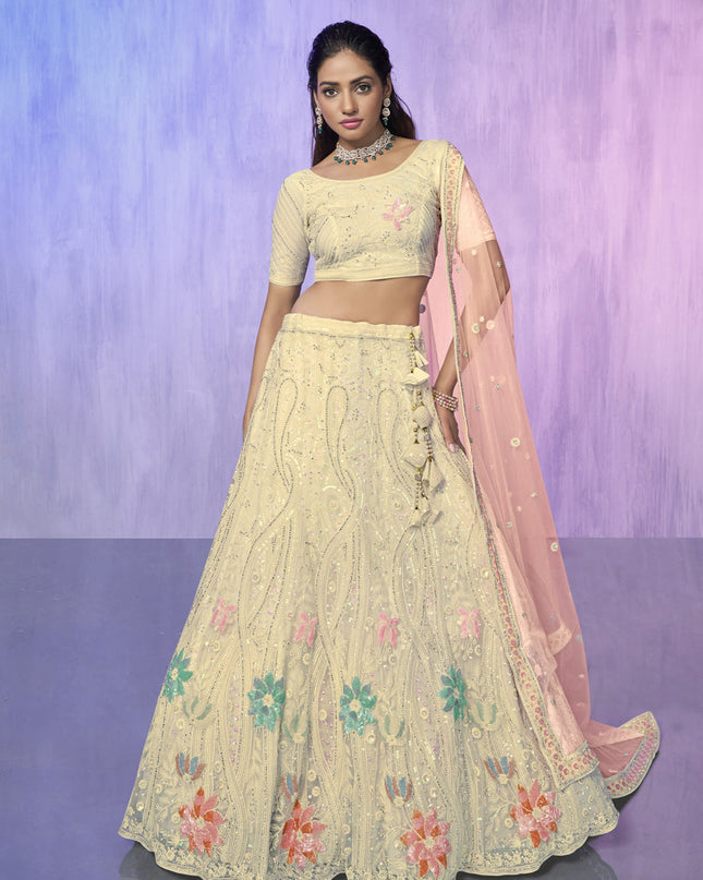Off White Heavy Designer Lehenga Choli Set