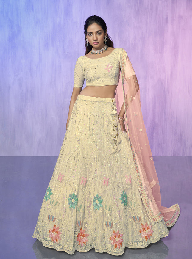 Off White Heavy Designer Lehenga Choli Set