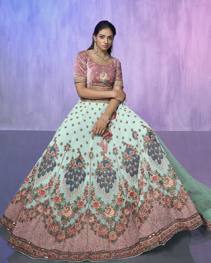 Aqua Blue Heavy Designer Lehenga Choli Set