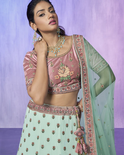 Aqua Blue Heavy Designer Lehenga Choli Set