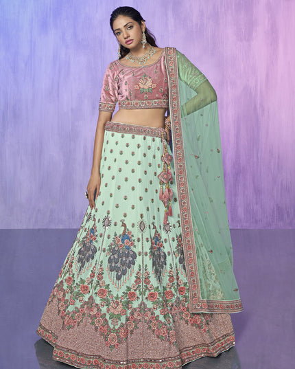Aqua Blue Heavy Designer Lehenga Choli Set