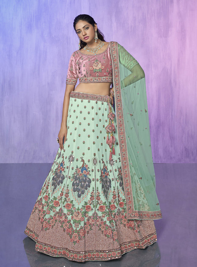Aqua Blue Heavy Designer Lehenga Choli Set