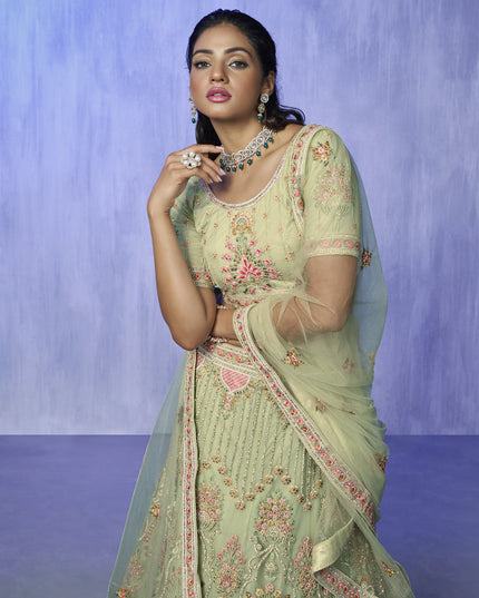 Parrot Green Heavy Designer Lehenga Choli Set