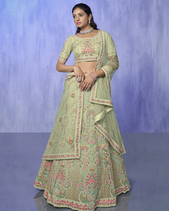 Parrot Green Heavy Designer Lehenga Choli Set