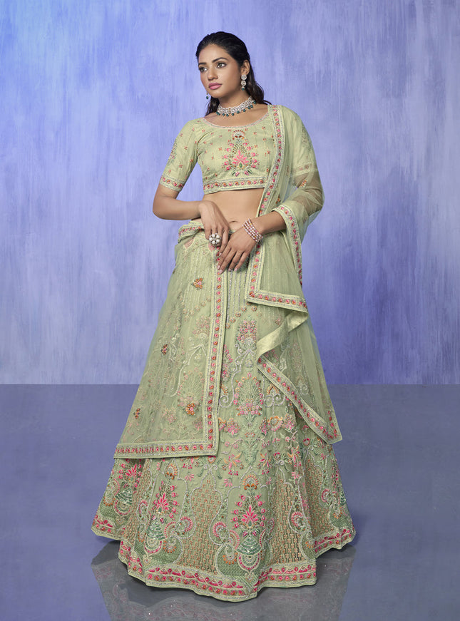 Parrot Green Heavy Designer Lehenga Choli Set